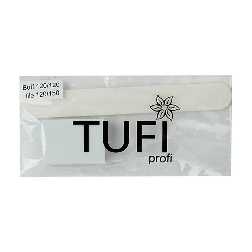 Одноразовий набір для манікюру та педикюру Tufi profi Premium (пилка 120/150 грит, 1 шт + баф, 120/120 грит, 1 шт), (0102944)